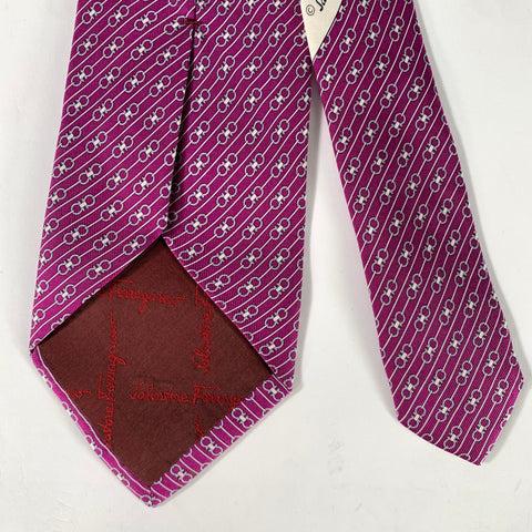 SALVATORE FERRAGAMO Purple Silver Horsebit Silk Tie