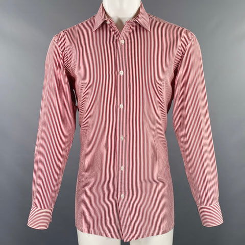 CHARVET Size M Red White Stripe Cotton Spread Collar Long Sleeve Shirt