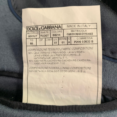 DOLCE & GABBANA Size 48 Blue Wool Cashmere Hidden Buttons Coat