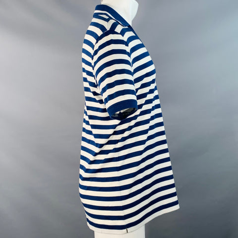 DOLCE & GABBANA Size S Navy White Stripe Logo Cotton One Pocket Polo