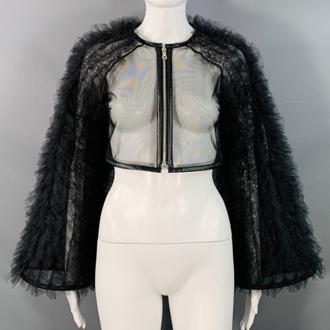 NOIR KEI NINOMIYA Size S Black Polyamide Tulle Ruffled Sleeve Cropped Jacket
