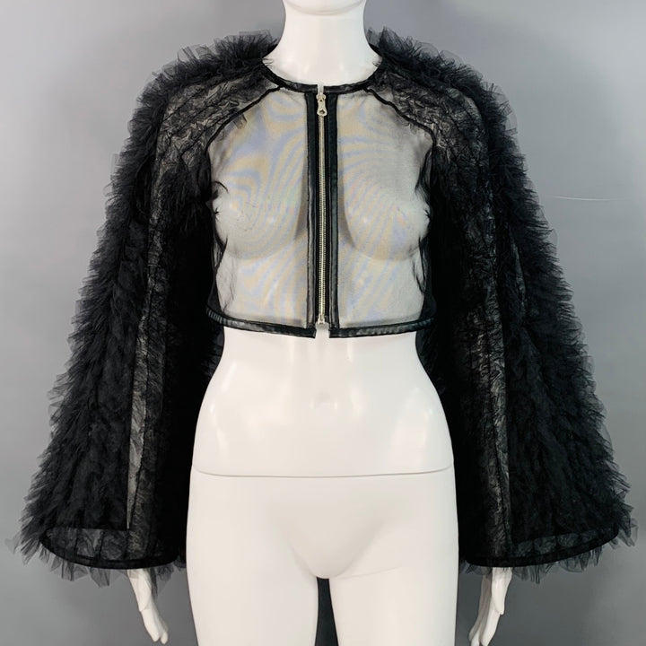 NOIR KEI NINOMIYA Size S Black Polyamide Tulle Ruffled Sleeve Cropped Jacket
