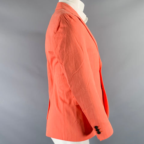 MR. GENTLEMAN Size 40 Orange Herringbone Cotton Notch Lapel Sport Coat