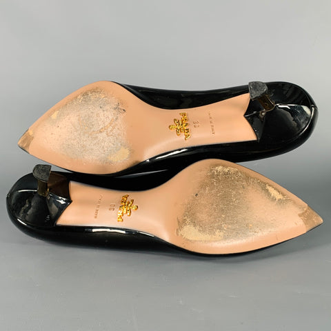PRADA Size 8 Black Patent Leather Pointed Toe Heels Pumps
