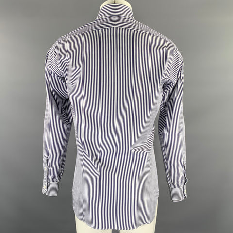 HAMILTON Size S White Navy Stripe Cotton Spread Collar Long Sleeve Shirt