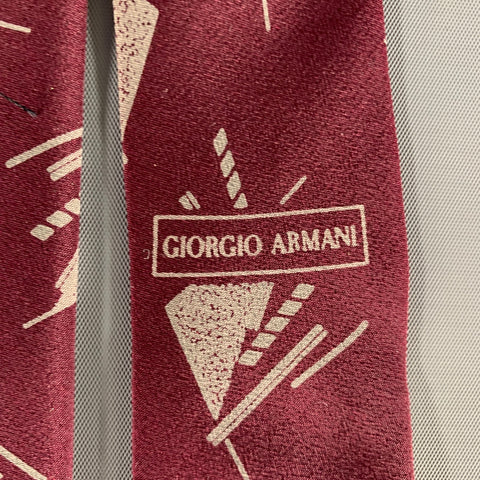 GIORGIO ARMANI Burgundy Silver Geometric Silk Tie