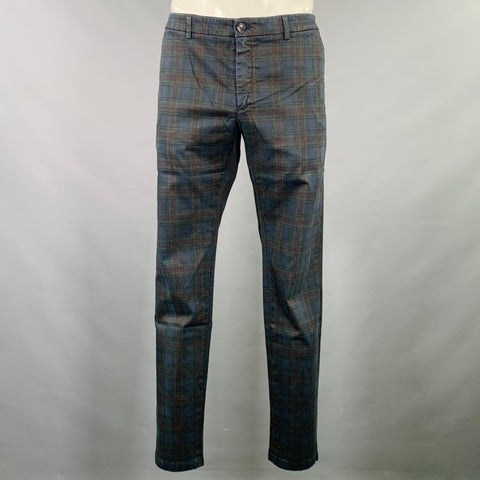 Pantalon décontracté en mélange de coton à carreaux bleu marine et bordeaux DEPARTMENT FIVE taille 35