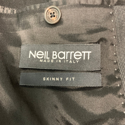 NEIL BARRETT Size 38 Charcoal Black Grid Wool Blend Peak Lapel Sport Coat