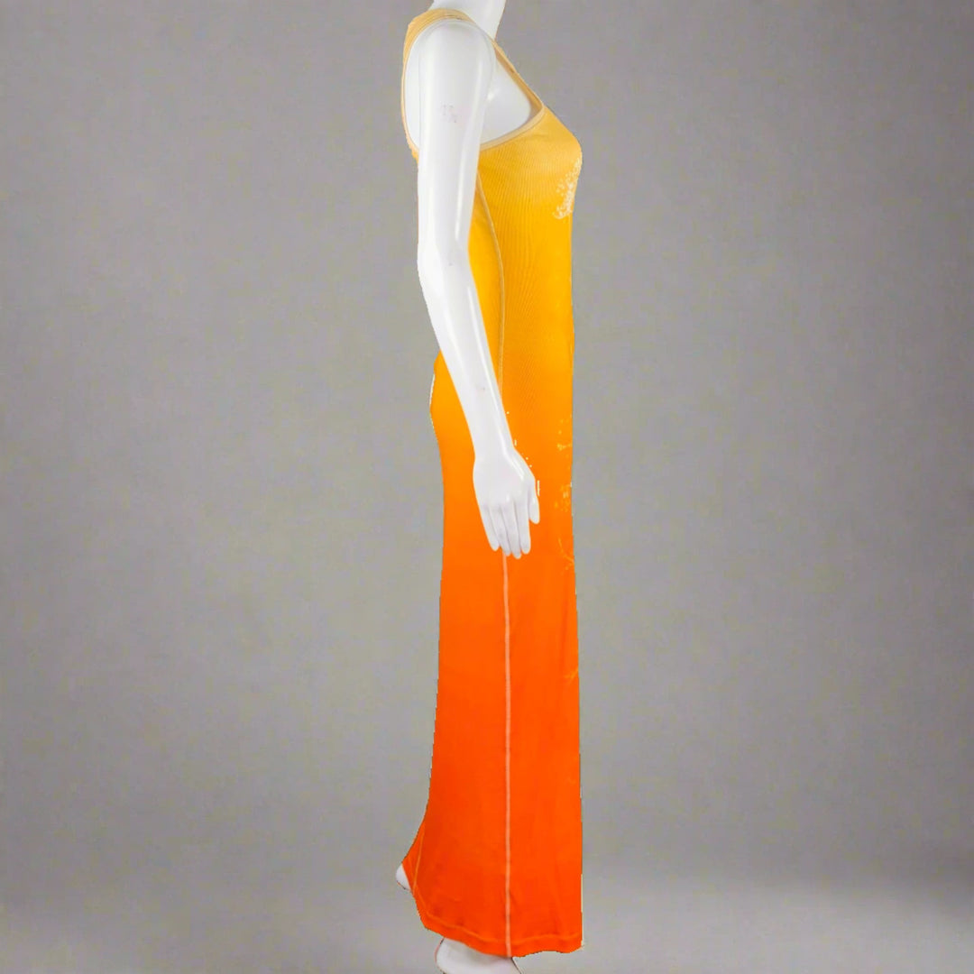 LOEWE Size M Orange Beige Cotton Blend Ombre Tank Long Dress Sui Generis Designer Consignment LOEWE Size M Orange Beige Cotton Blend Ombre Tank Long Dress Sui Generis Designer Consignment