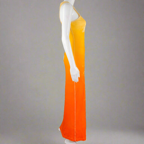 Robe longue débardeur LOEWE taille M, mélange de coton orange et beige, dégradé de couleurs