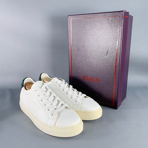 ISAIA Size 11 White Green Leather Lace-Up Low Top Sneakers
