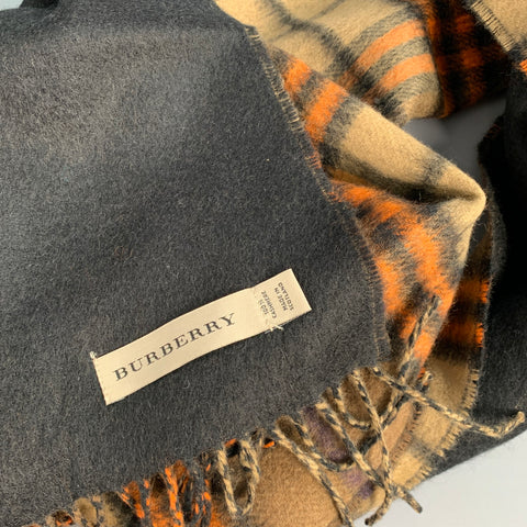 BURBERRY Brown Orange Plaid Cashmere Scarf