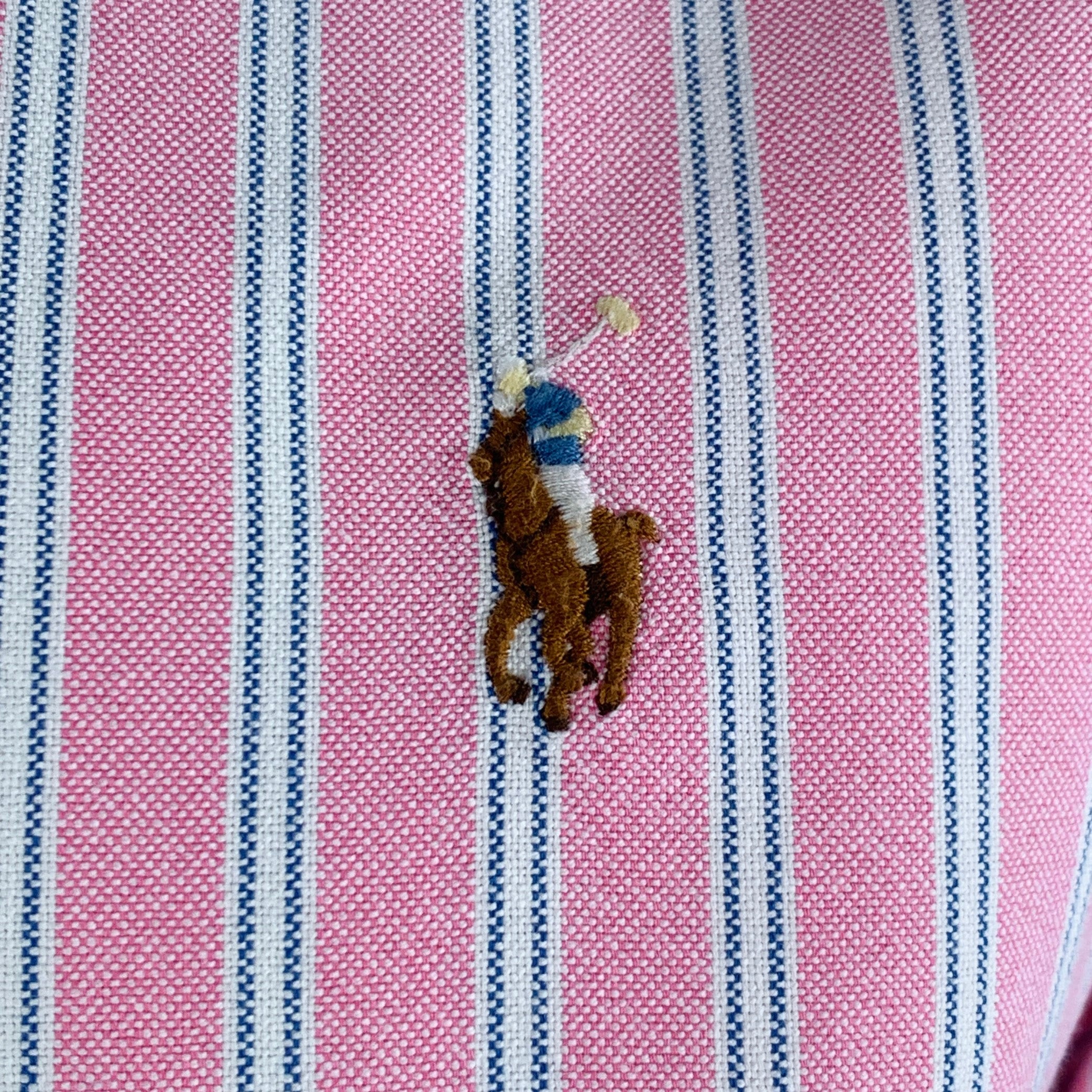 RALPH LAUREN Size XXL Pink White Stripe Cotton Button Down Long