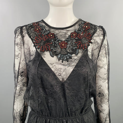 MARC JACOBS Size 4 Black Nylon Lace A-Line Dress