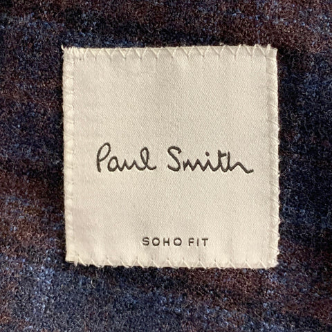 PAUL SMITH Size 42 Regular Navy Brown Plaid Wool Slim Fit Notch Lapel Sport Coat