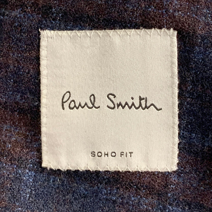 PAUL SMITH Size 42 Regular Navy Brown Plaid Wool Slim Fit Notch Lapel Sport Coat