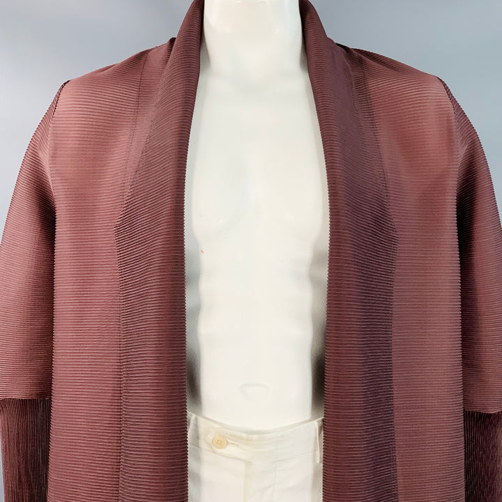 RON DAVID STUDIO Size XL Brown Tan Ombre Polyester Open Front Pleated Coat
