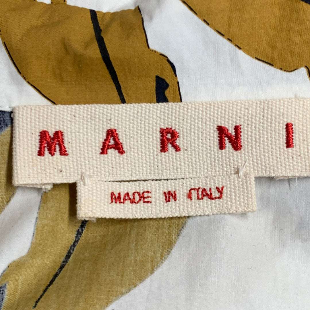 MARNI Size 2 White Mustard Cotton Tropical Leaves Half Placket Pullover