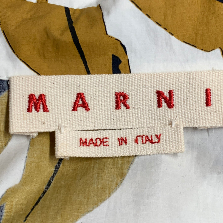 MARNI Size 2 White Mustard Cotton Tropical Leaves Half Placket Pullover