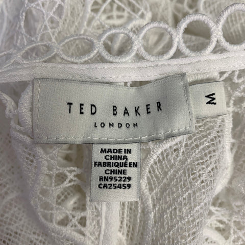 TED BAKER Size M Liliha White Polyester Lace Maxi Robe Dress