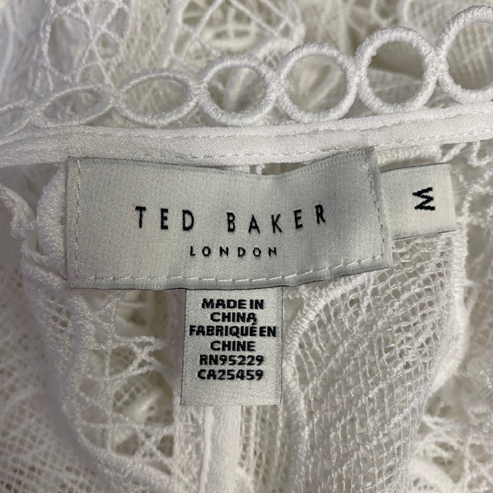 TED BAKER Size M Liliha White Polyester Lace Maxi Robe Dress