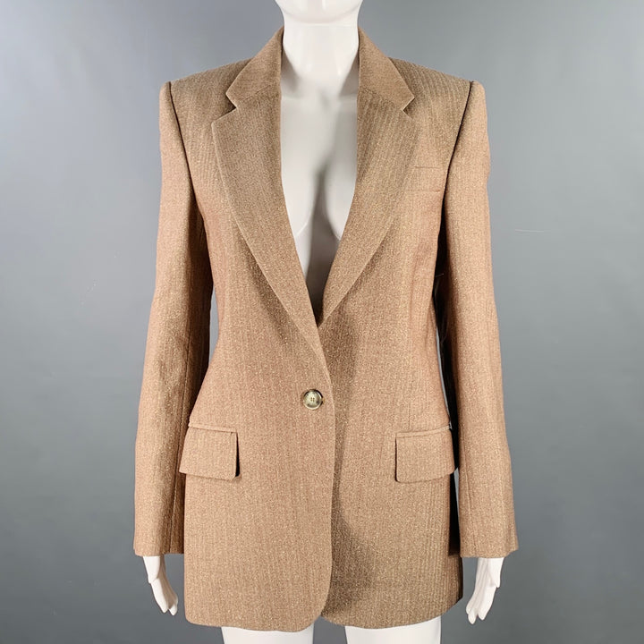 STELLA McCARTNEY Size S Tan Gold Wool Blend Herringbone Jacket Blazer