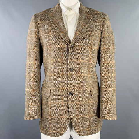 O'CONNELL'S Size 42 Long Brown Beige Herringbone Wool Sport Coat