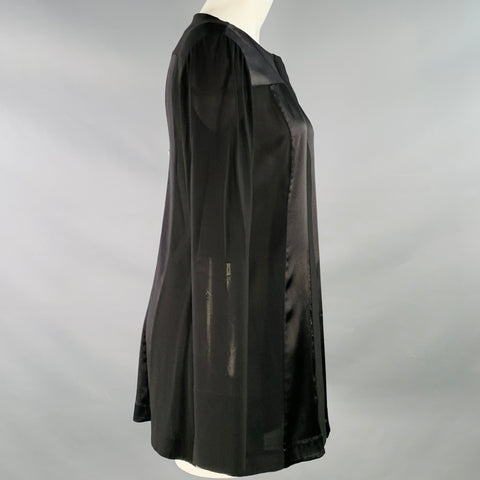 DONNA KARAN Size 8 Black Cream Viscose Blend Mixed Materials Hidden Buttons Blouse