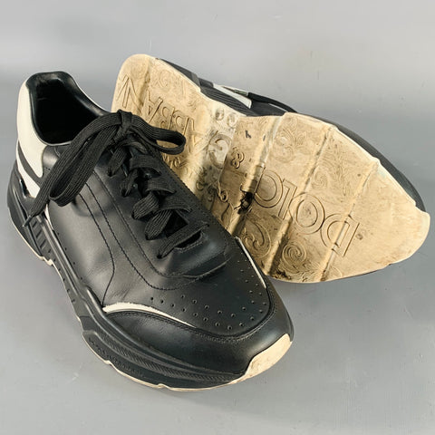 DOLCE & GABBANA Size 10 Daymaster Black White Color Block Leather Chunky Sole Sneakers