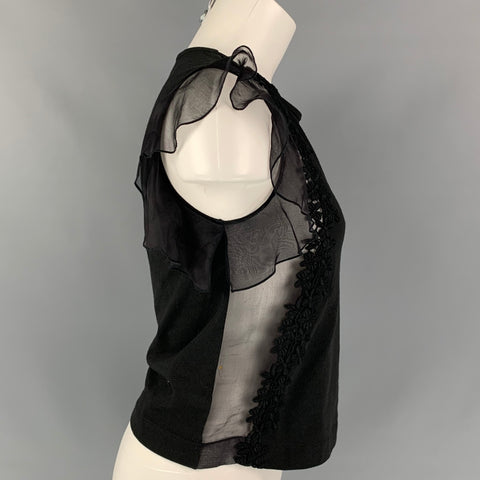 GIAMBATTISTA VALLI Size XXS Black Cotton Silk Lace Trim Sleeveless Dress Top