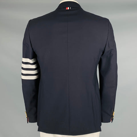 THOM BROWNE Size 42 Navy Stripe Wool Notch Lapel Sport Coat
