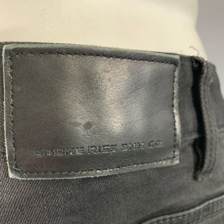 SMOKE RISE Size 40 Black Distressed Cotton Blend Jeans