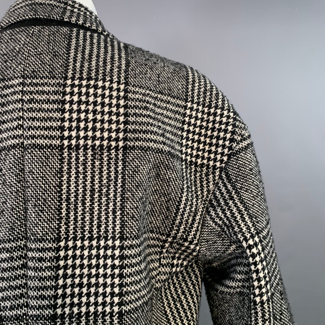 MICHAEL by MICHAEL KORS Size S Black White Wool Blend Plaid Double Breasted Coat