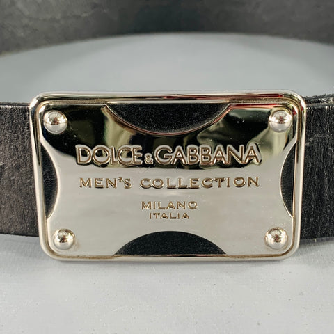 DOLCE & GABBANA Size 34 Black Silver Leather Belt