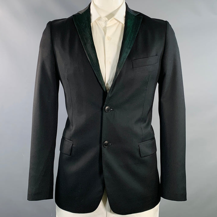 ROMEO GIGLI Size 42 Black Green Contrast Trim Virgin Wool Sport Coat