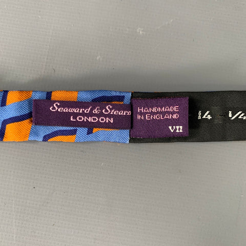 SEAWARD AND STEARN Blue Orange Squares Silk Bow Tie