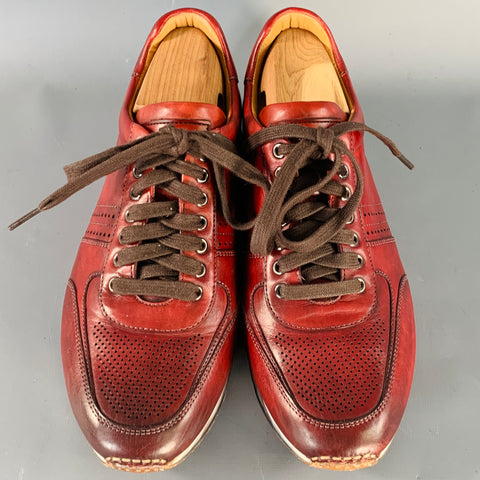 MAGNANNI Size 7 Red Burgundy Perforated Leather Low Top Sneakers