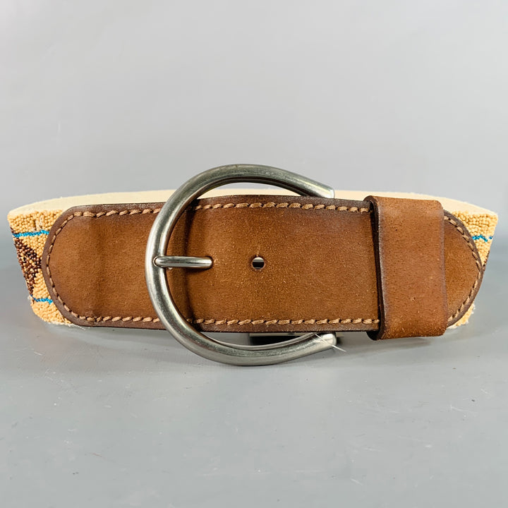 RALPH LAUREN Size M Beige Turquoise Brown Leather Beaded Belt