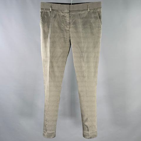 DRIES VAN NOTEN Size 31 Black Silver Stripe Silk Flat Front Dress Pants