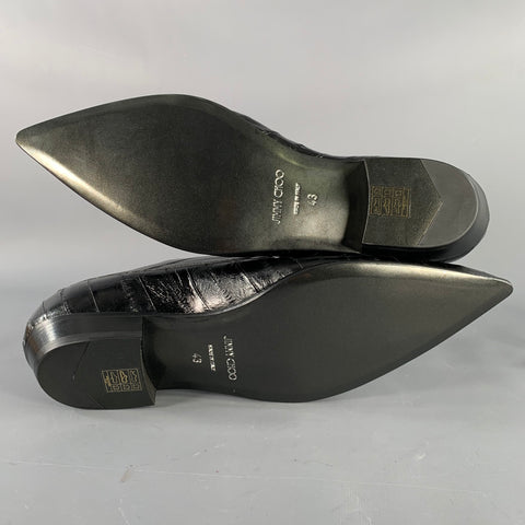 JIMMY CHOO Size 10 Black Diagonal Stripe Leather Pointed Toe Lace-Up Shoes
