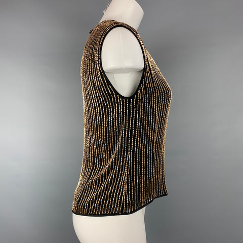 ESCADA COUTURE Taille 6 Haut de robe en soie perlée noir et or