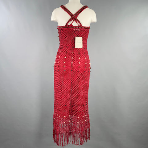 WALES BONNER Taille S Robe longue sans manches en coton bordeaux ornée de perles