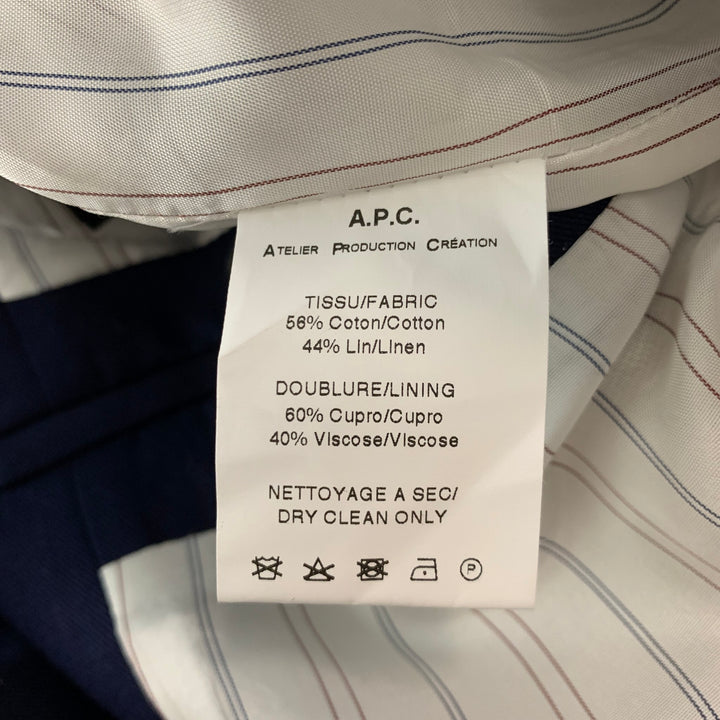 A.P.C. Size L Navy Cotton Linen Single Breasted Sport Coat