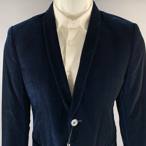 EMPORIO ARMANI Size 40 Navy Velvet Acetate Viscose Sport Coat
