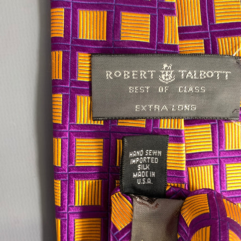 ROBERT TALBOTT Purple Gold Checkered Silk Tie