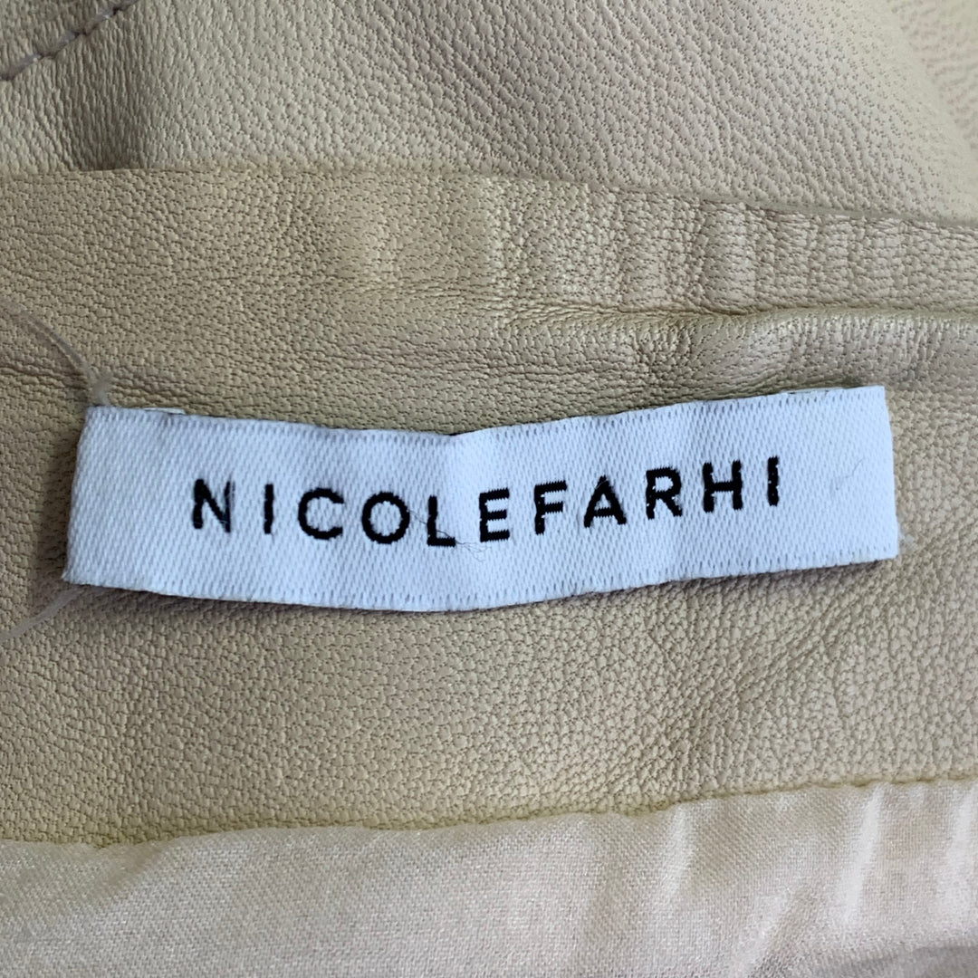 NICOLE FARHI Size 10 Beige Leather Lambskin Side Zipper Midi Skirt
