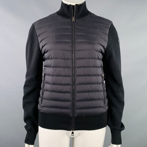 MONCLER Size L Black Nylon Quilted Double Zipper Jacket