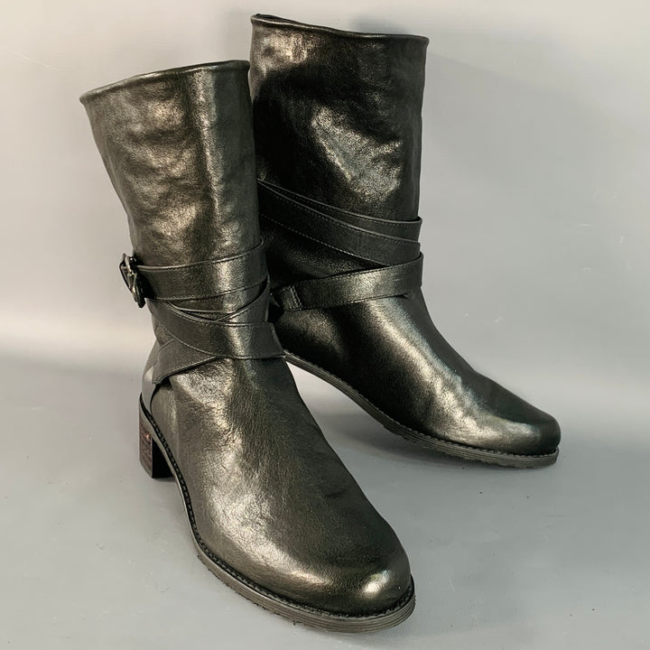 STUART WEITZMAN Size 7.5 Black Leather Wrap Around Pull On Boots