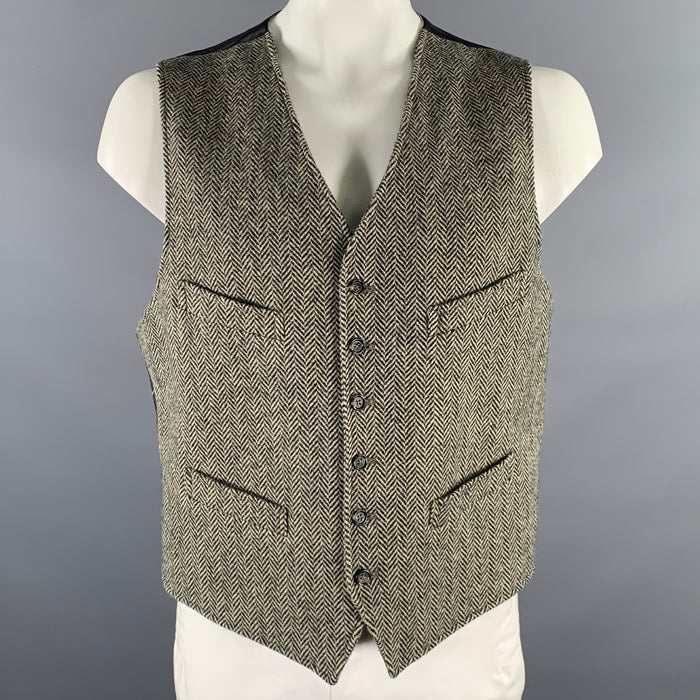 POLO by RALPH LAUREN Size XL Beige Black Herringbone Wool Vest