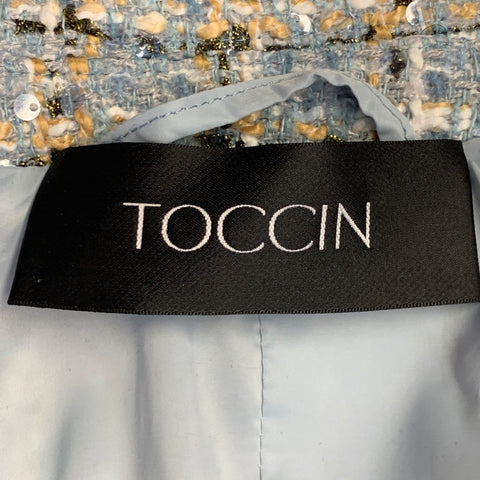 TOCCIN(NY) Size XL Blue Khaki White Tweed Sequined Raw Edge Jacket